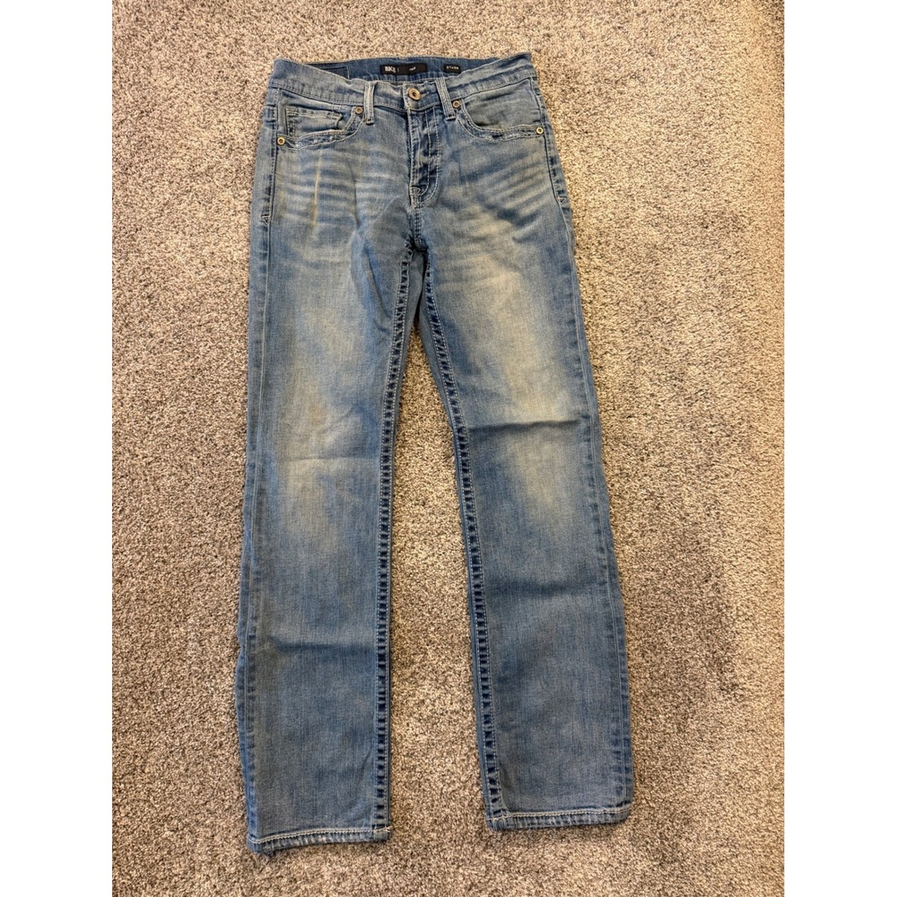 BKE Jeans Mens 31x34 Blue Jake Straight Leg Heavy Stitch Stretch Denim *
